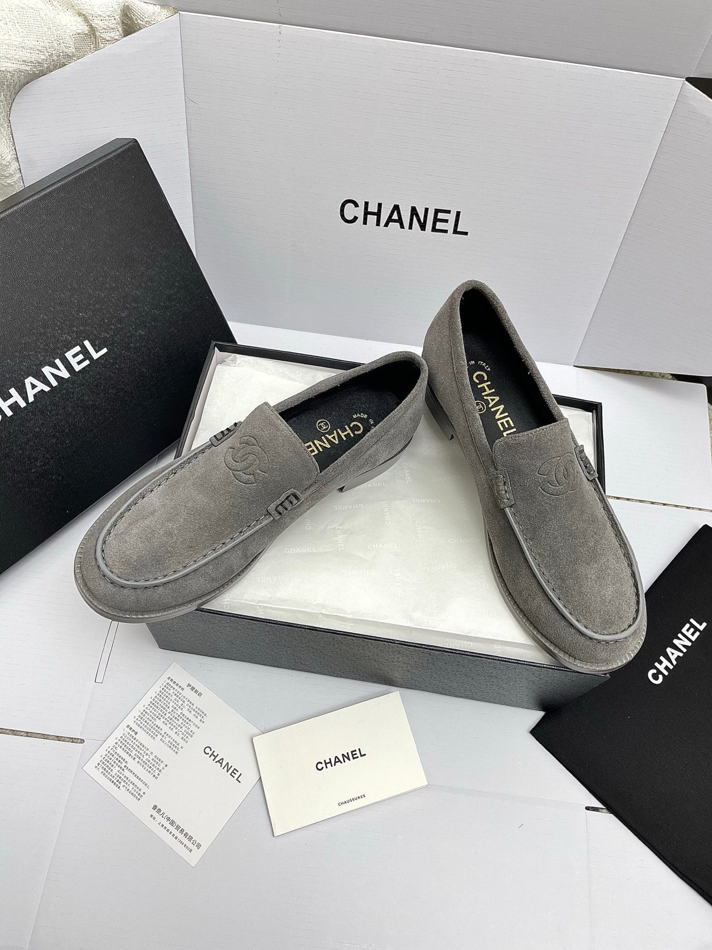 CC 26s Double C Loafers Gray Suede 645305