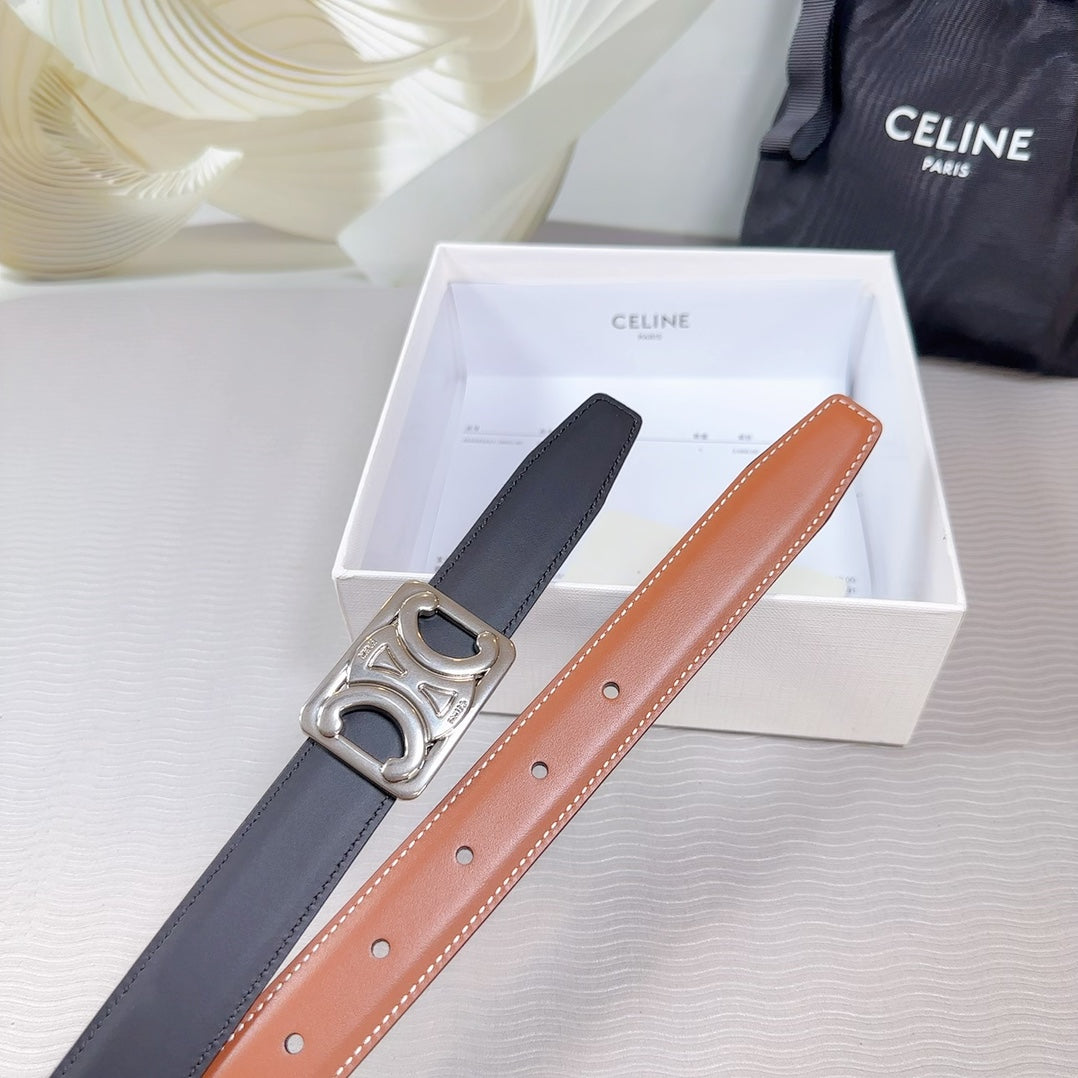 CEL Silver Buckle Belt  25mm Black Calfskin 178252