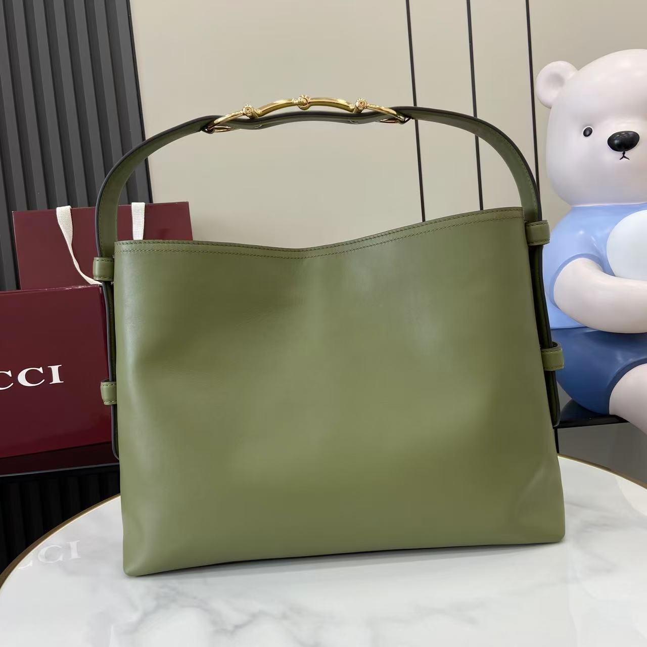 Gucci 25 Beatrix Handbag 40cm Green Smooth Cowhide 292565