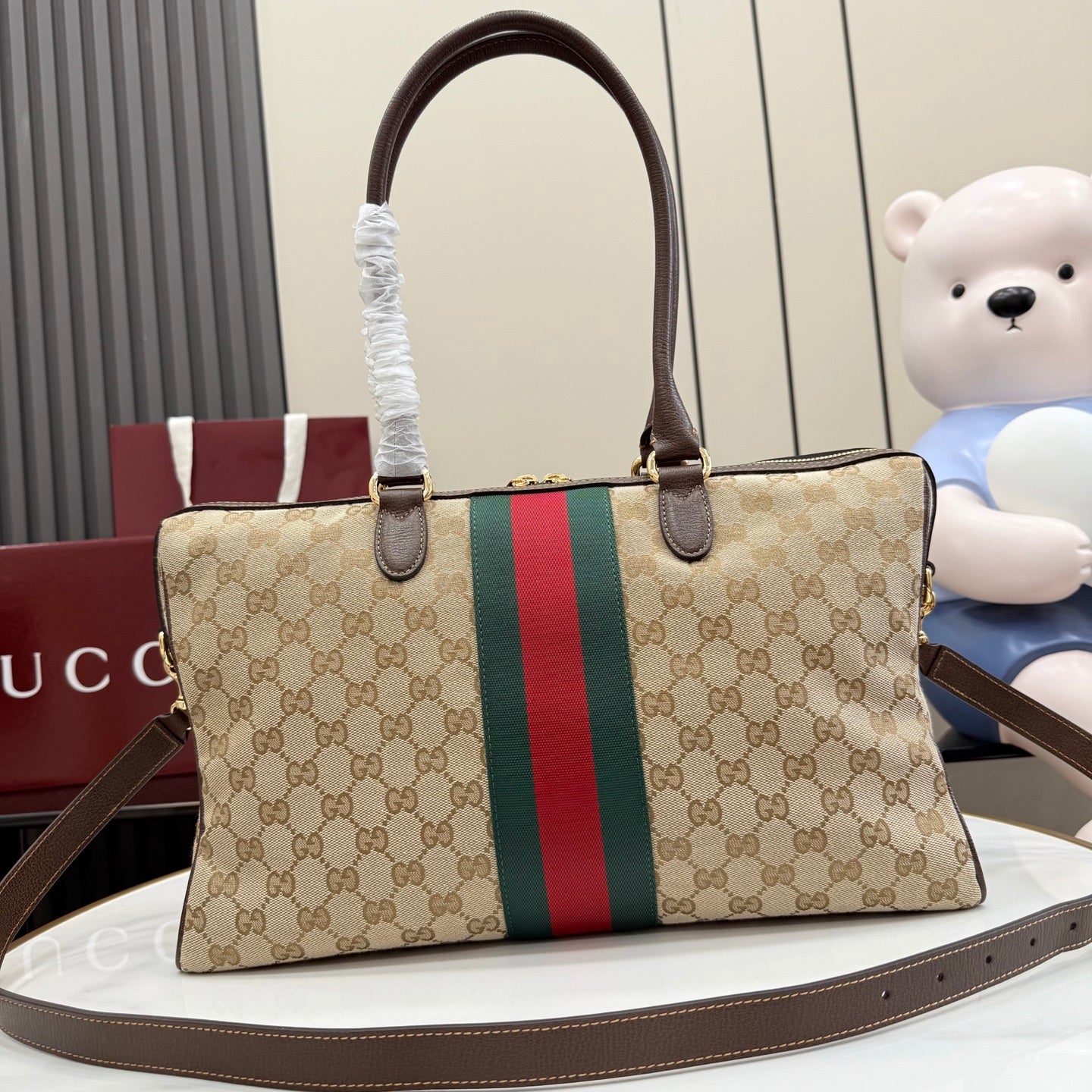 Gucci 2026 Borsetto Boston Bag Beige Brown Canvas Leather