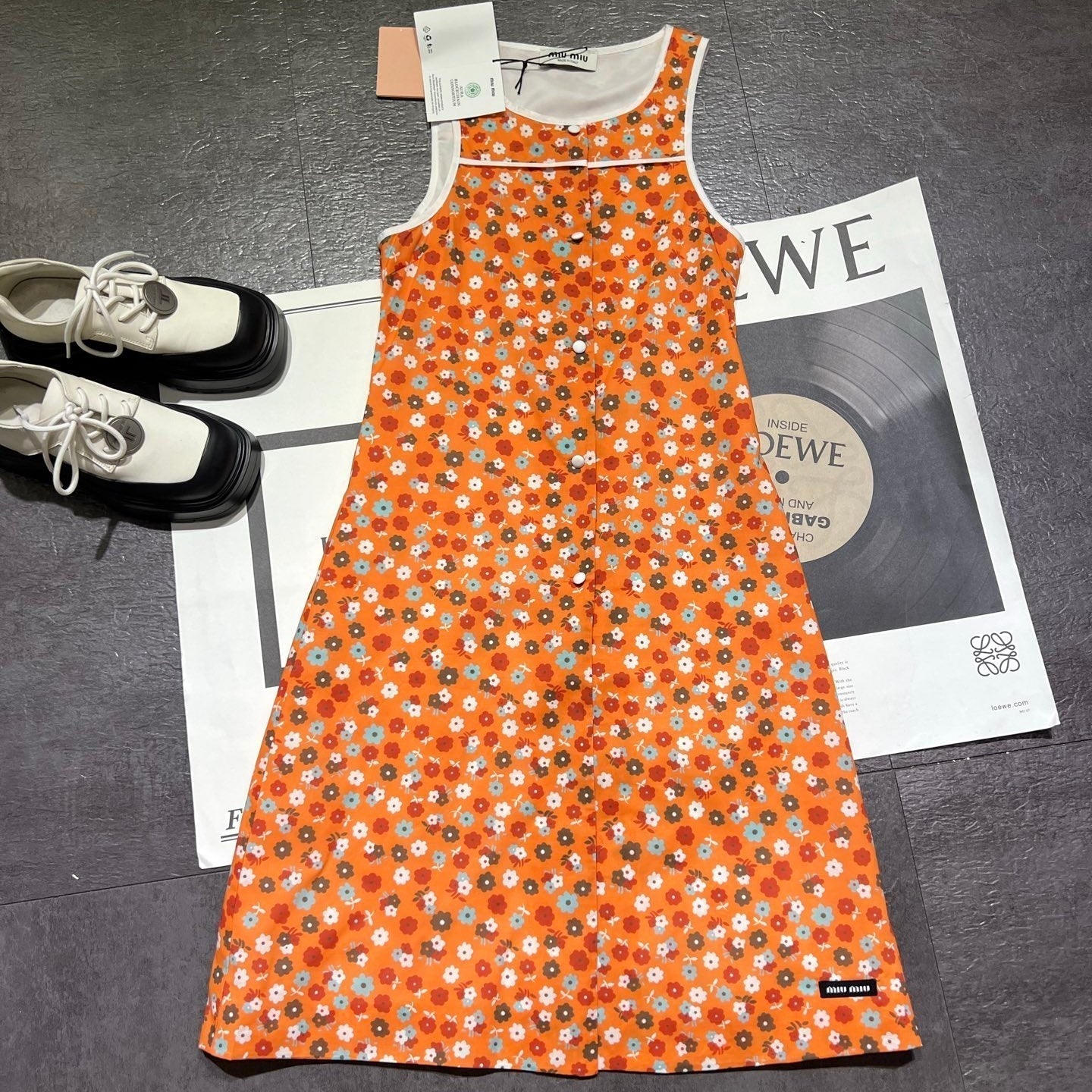 Miumiu 2026 Flower Dress Orange mix Colors Cotton 187754