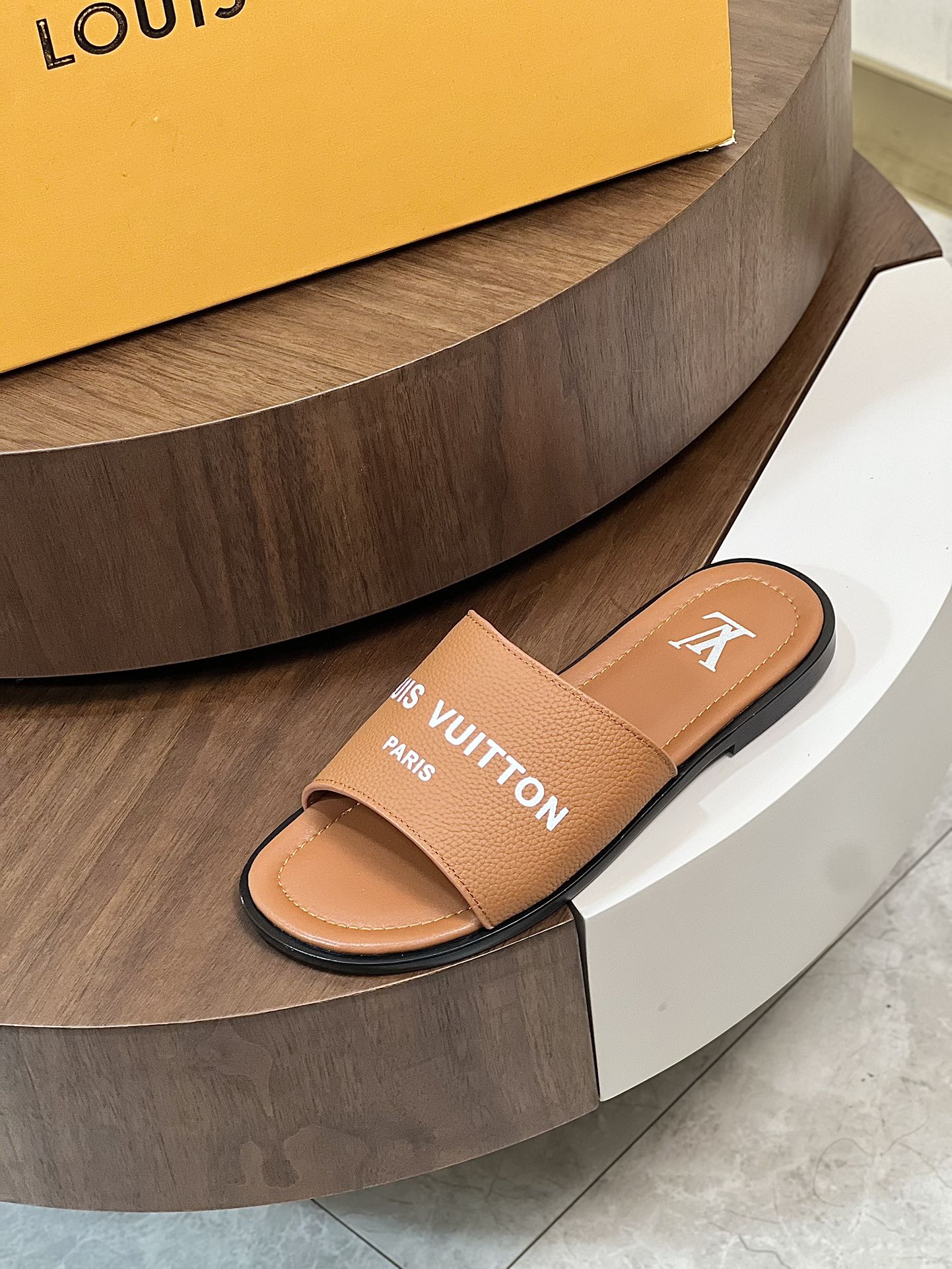 LV MULE IN CARROT ORANGE CALFSKIN