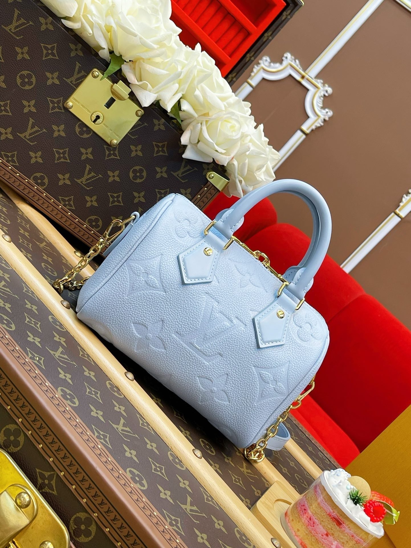 LV Speedy BandouliÃ¨re 20 Blue Monogram Empreinte Leather