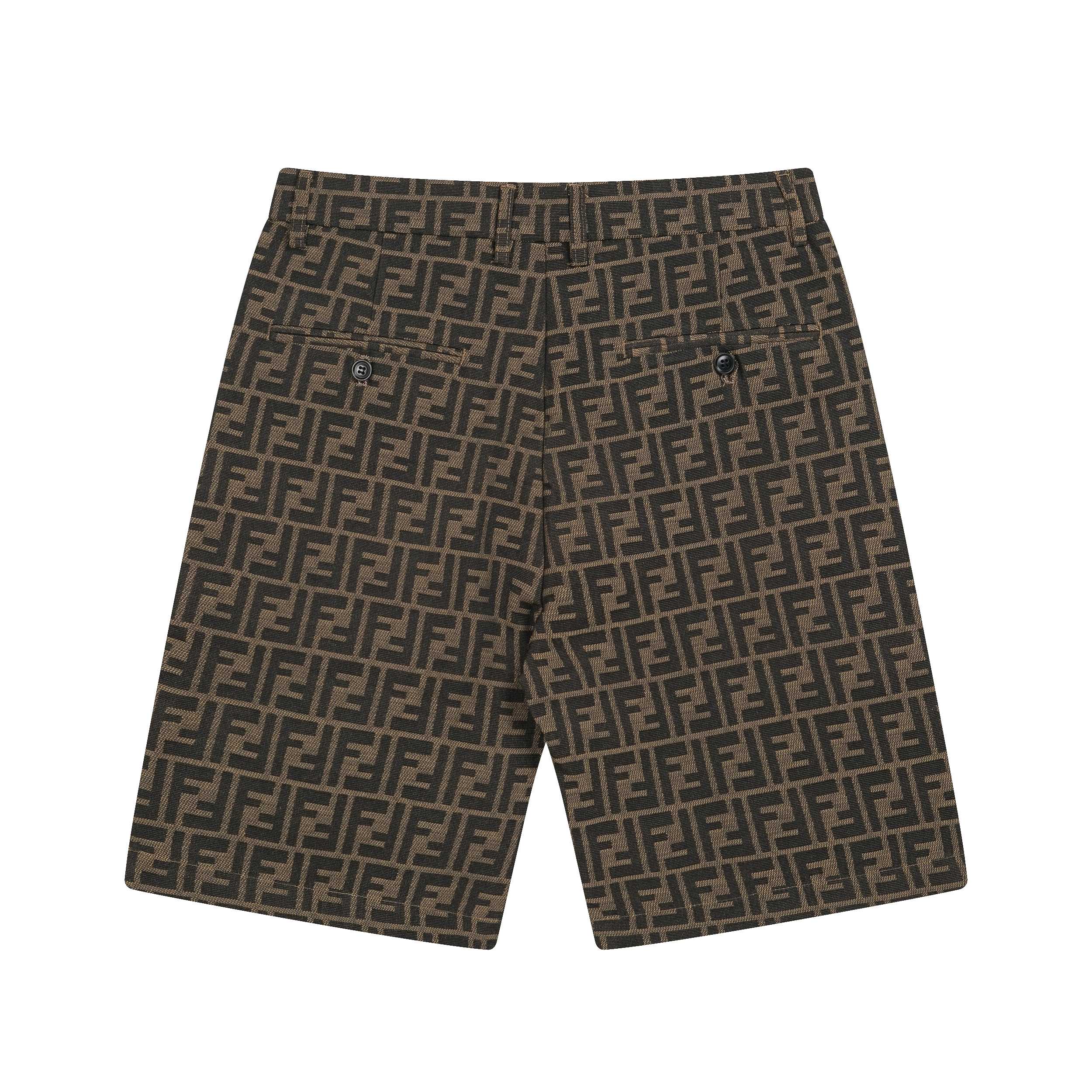 Fendi 2026 Men's Shorts Monogram Black Brown Jacquard Woven Fabric