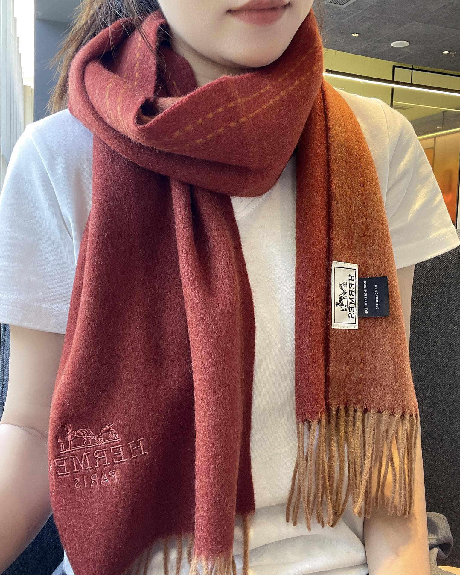SCARF 180CM RED ORANGE CASHMERE