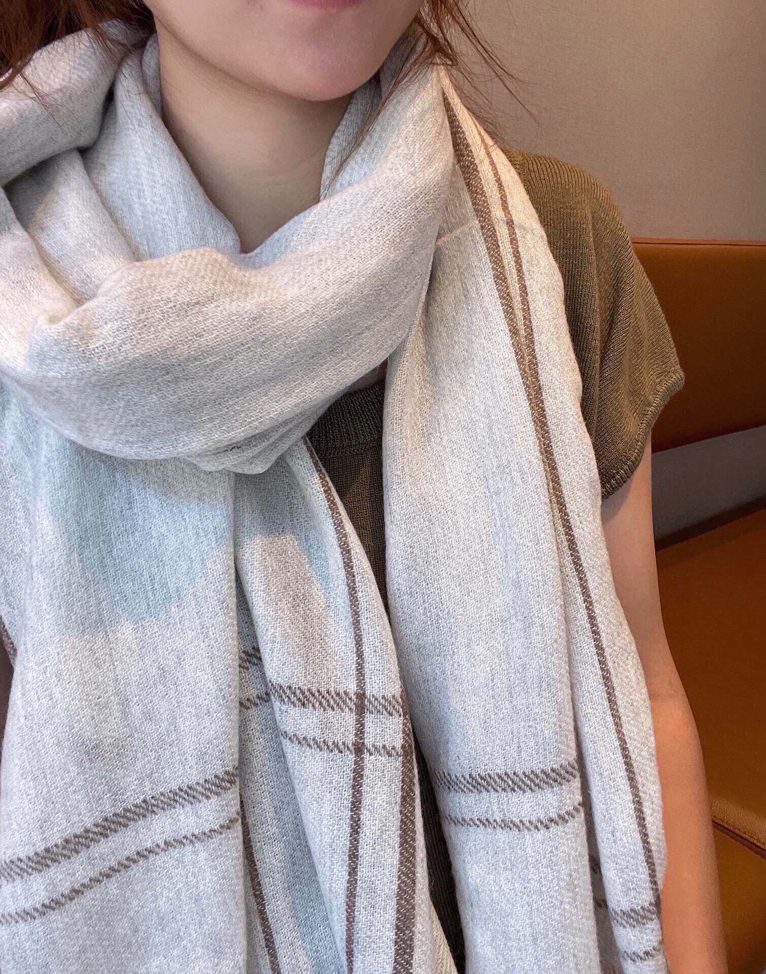 CC Scarf 190 CM In Light Grey With Brown Stripes Cashmere 411650