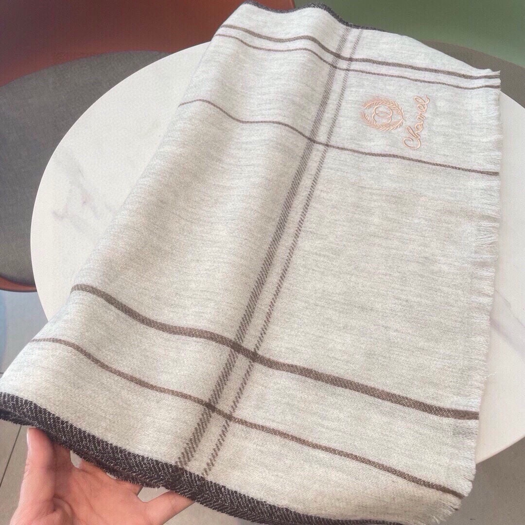 CC Scarf 190 CM In Light Grey With Brown Stripes Cashmere 411650
