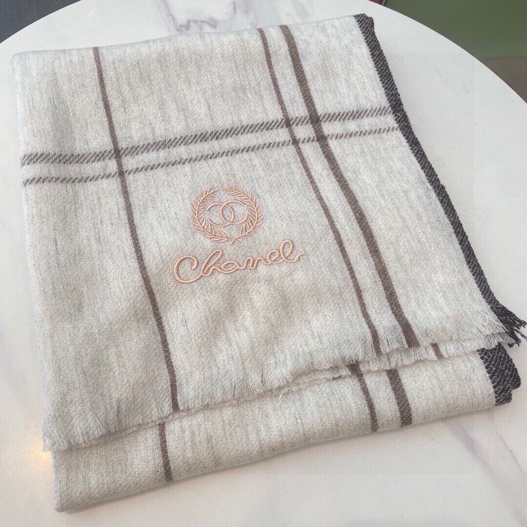 CC Scarf 190 CM In Light Grey With Brown Stripes Cashmere 411650