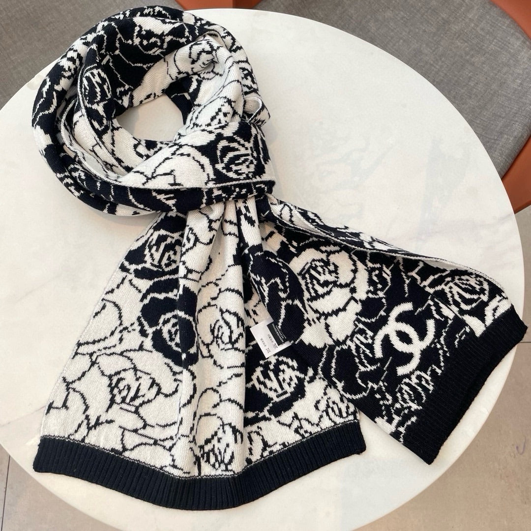 CC Scarf 185 CM In Black Mix White Cashmere And Wool 411652