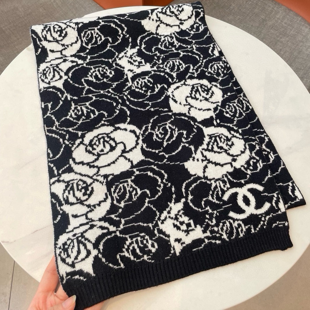 CC Scarf 185 CM In Black Mix White Cashmere And Wool 411652