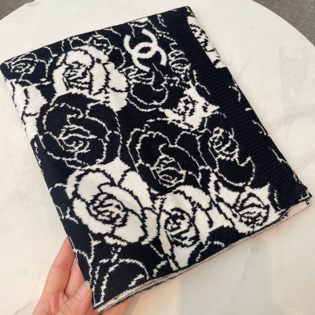 CC Scarf 185 CM In Black Mix White Cashmere And Wool 411652