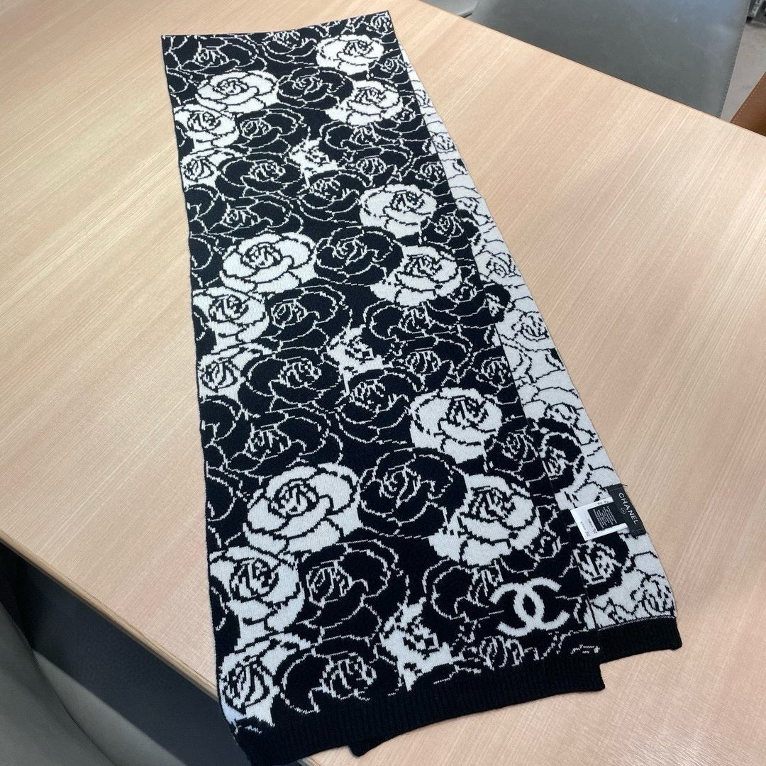 CC Scarf 185 CM In Black Mix White Cashmere And Wool 411652