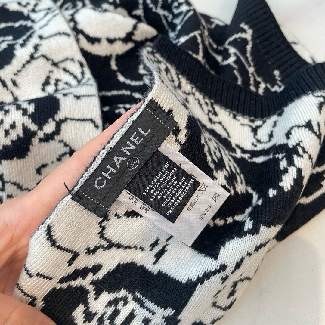 CC Scarf 185 CM In Black Mix White Cashmere And Wool 411652