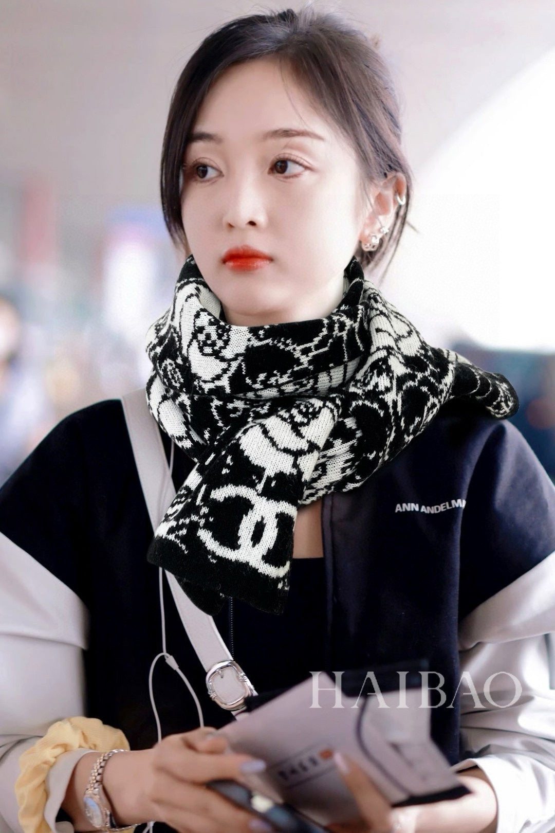CC Scarf 185 CM In Black Mix White Cashmere And Wool 411652