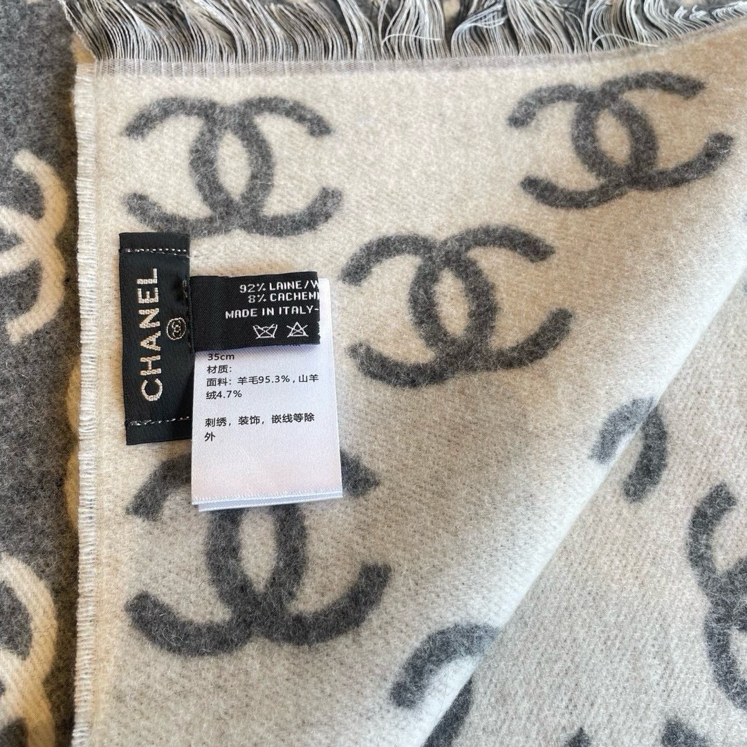 CC Scarf 180 CM In Grey Mix White Print Logo Cashmere And Wool 413632