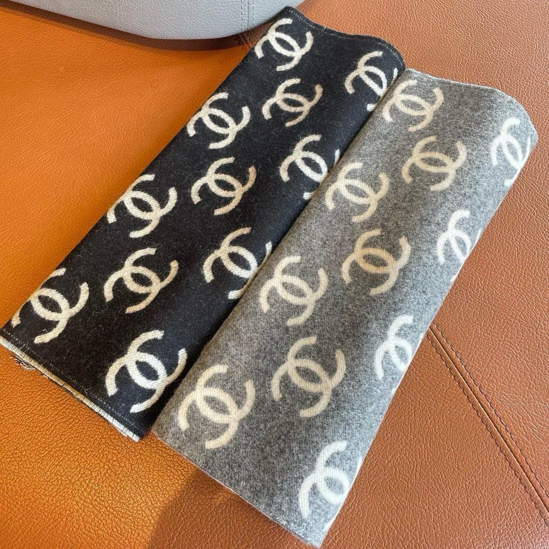 CC Scarf 180 CM In Grey Mix White Print Logo Cashmere And Wool 413632