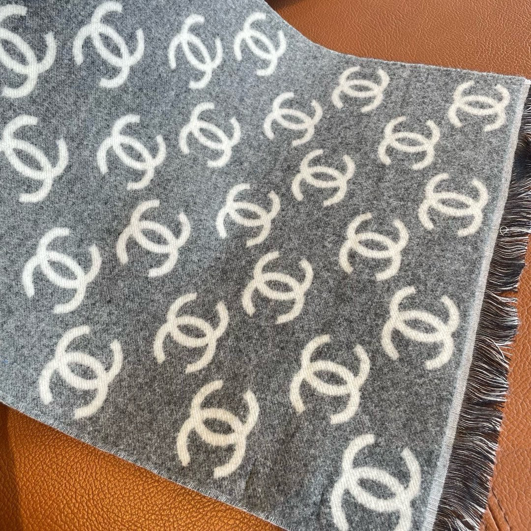 CC Scarf 180 CM In Grey Mix White Print Logo Cashmere And Wool 413632