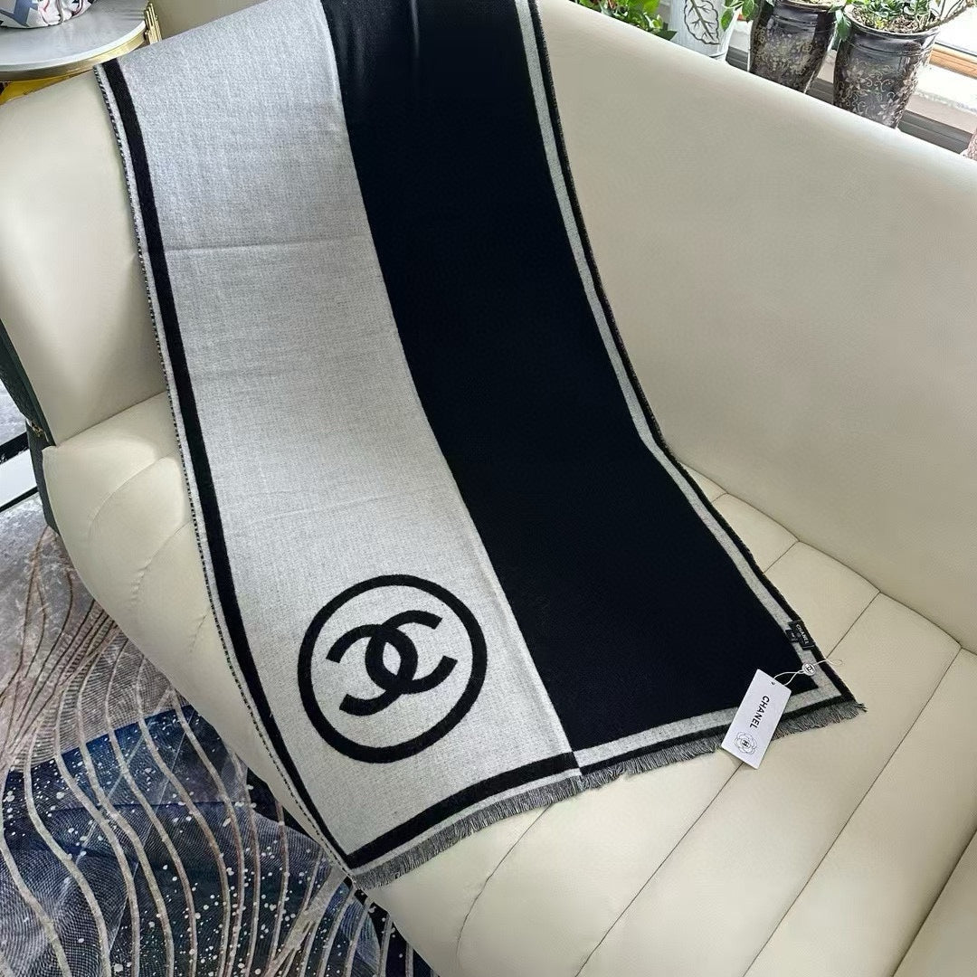 CC Scarf 195 CM In Grey Mix Black Cashmere And Wool 416924