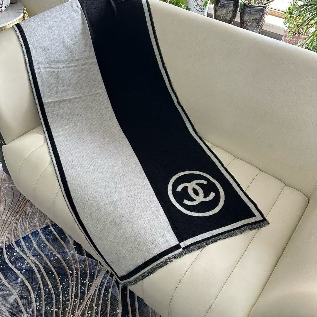 CC Scarf 195 CM In Grey Mix Black Cashmere And Wool 416924
