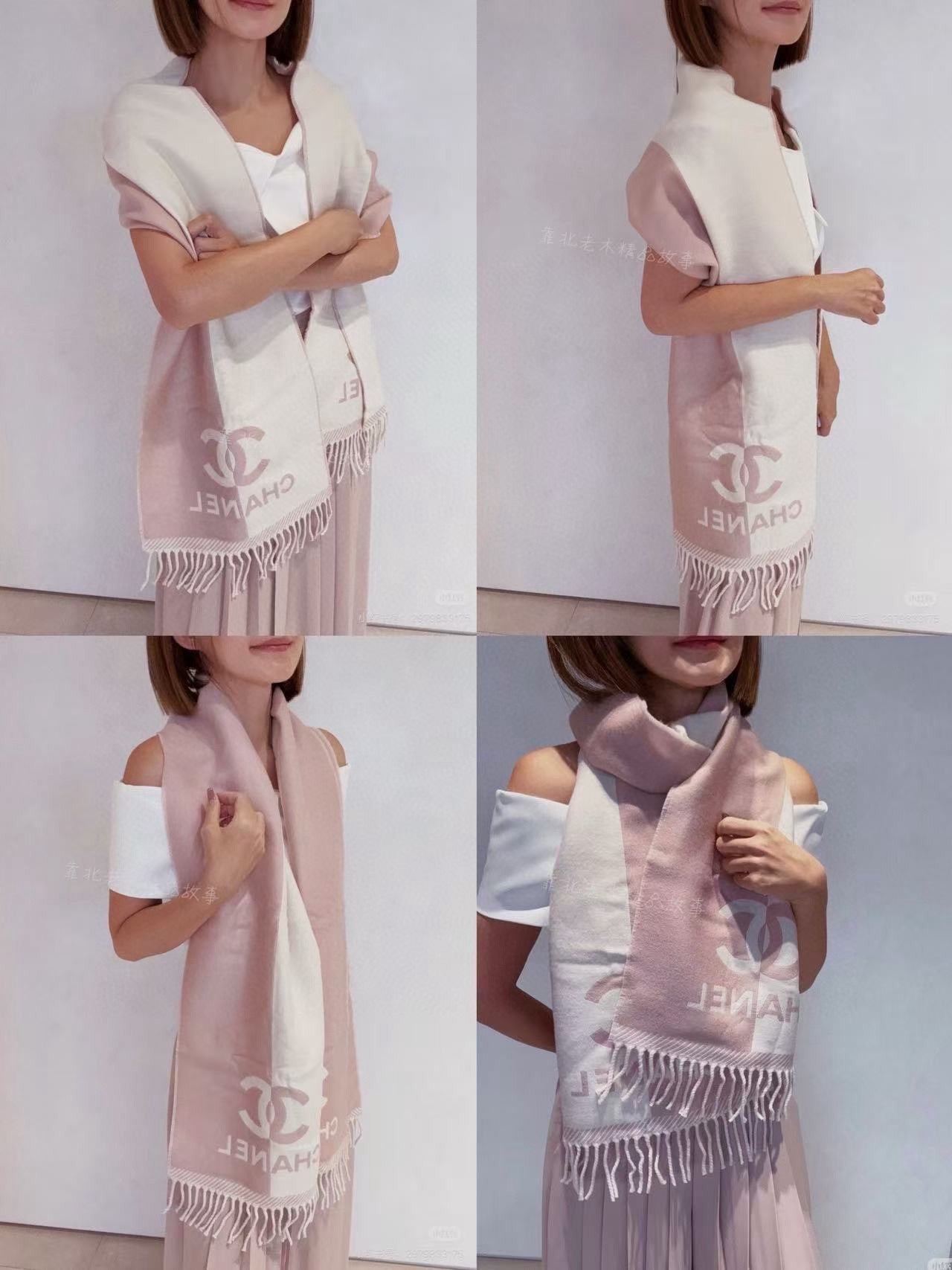 CC Scarf 200 CM In White Mix Pink Wool And Cashmere 418268