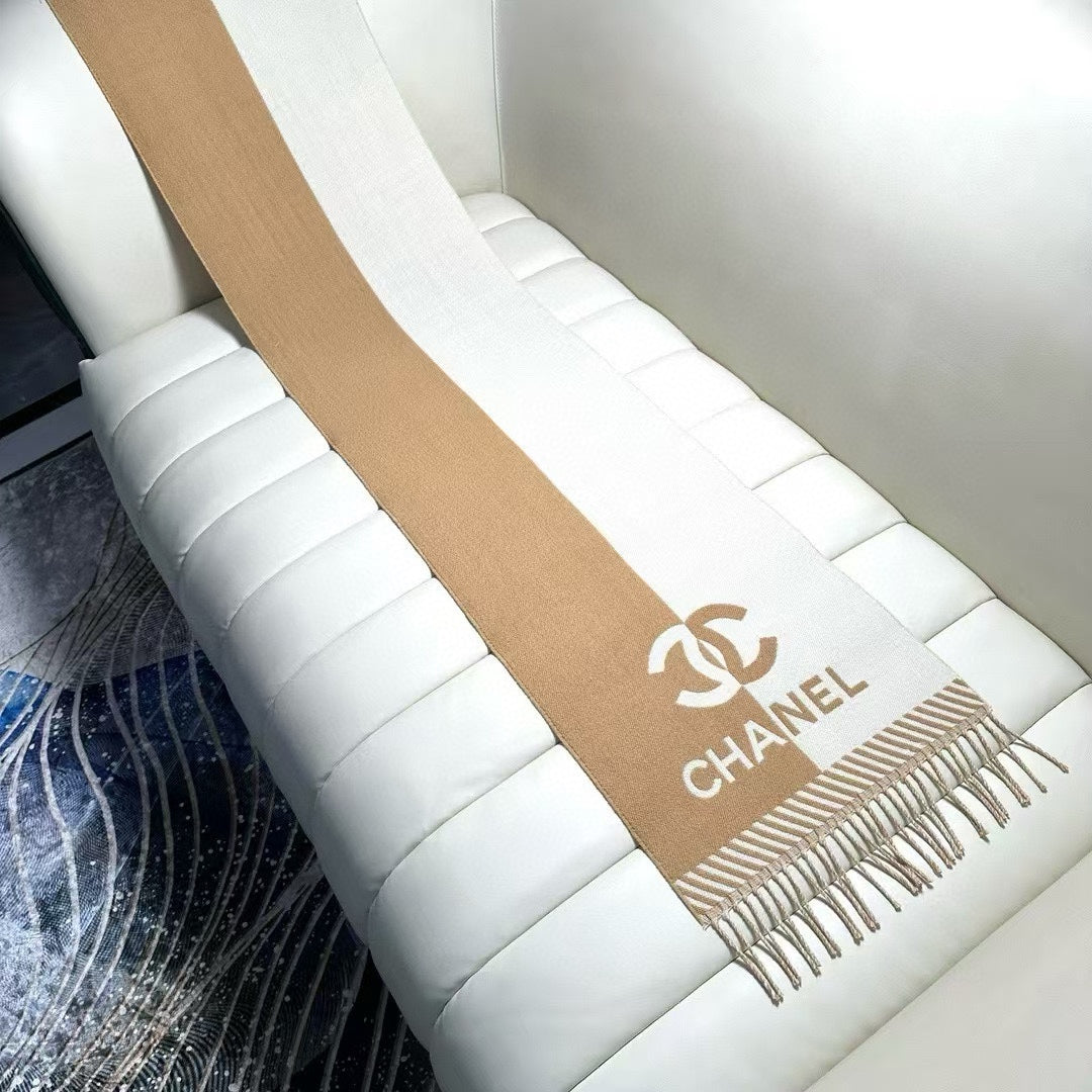 CC Scarf 200 CM In White Mix Brown Wool And Cashmere 418270