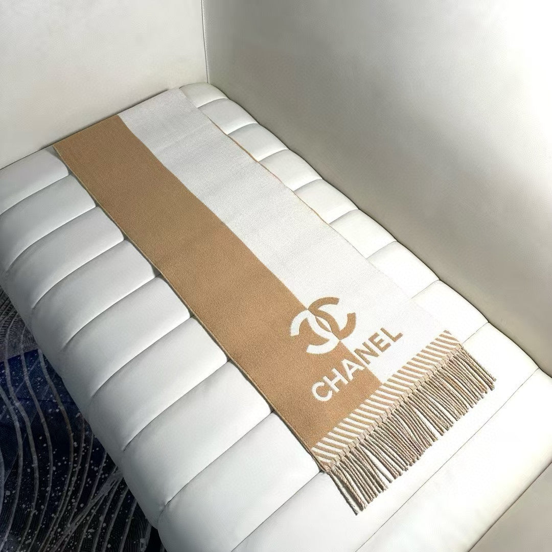 CC Scarf 200 CM In White Mix Brown Wool And Cashmere 418270