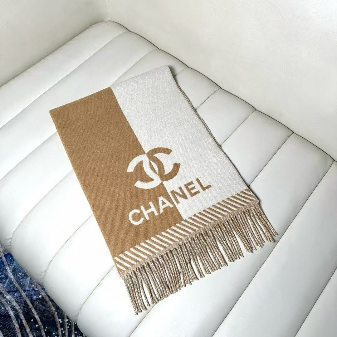 CC Scarf 200 CM In White Mix Brown Wool And Cashmere 418270