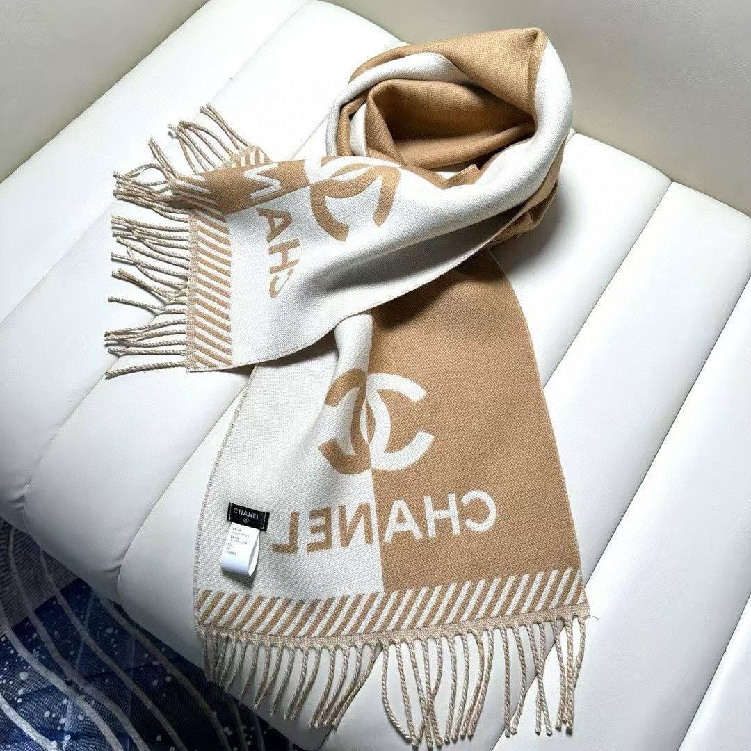 CC Scarf 200 CM In White Mix Brown Wool And Cashmere 418270