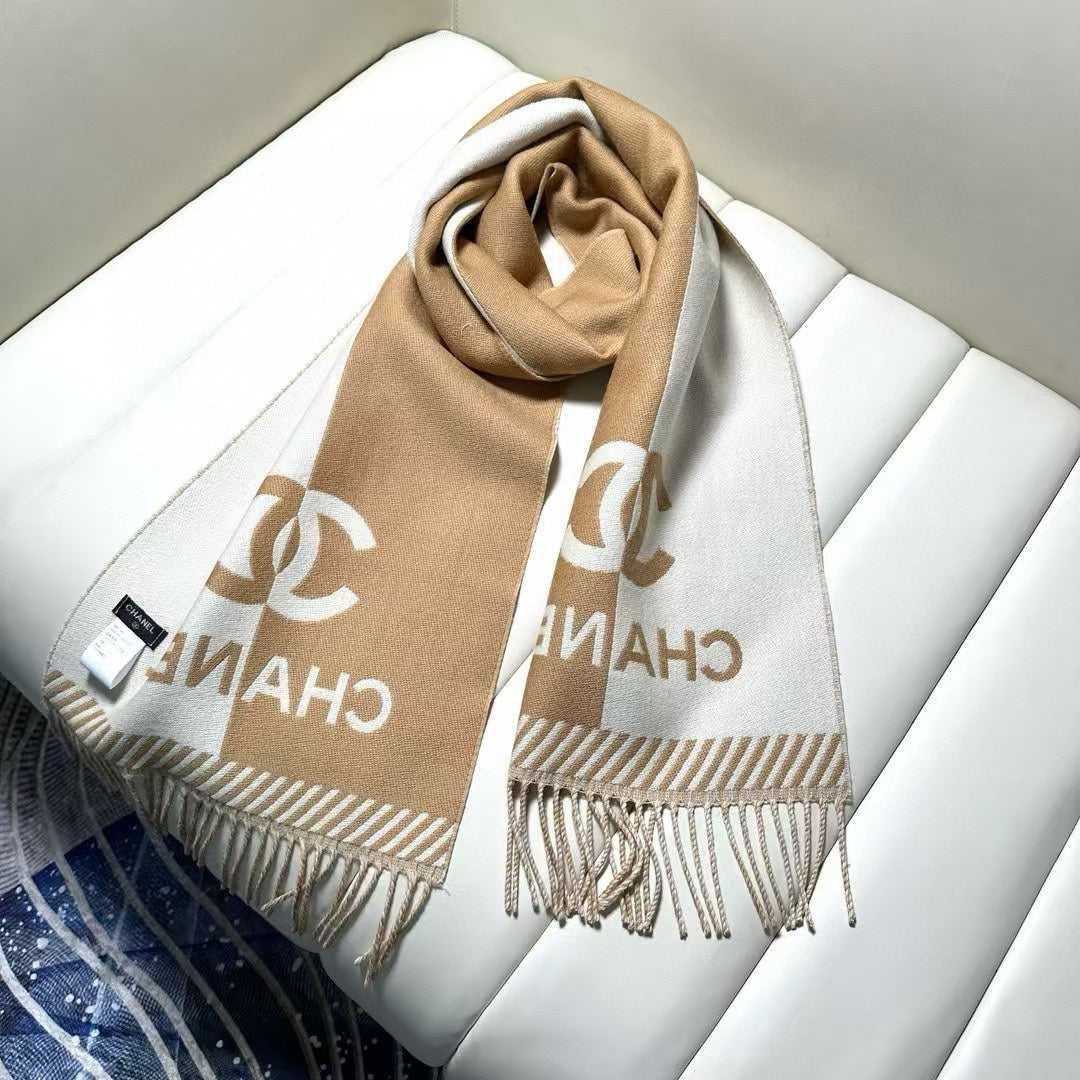 CC Scarf 200 CM In White Mix Brown Wool And Cashmere 418270