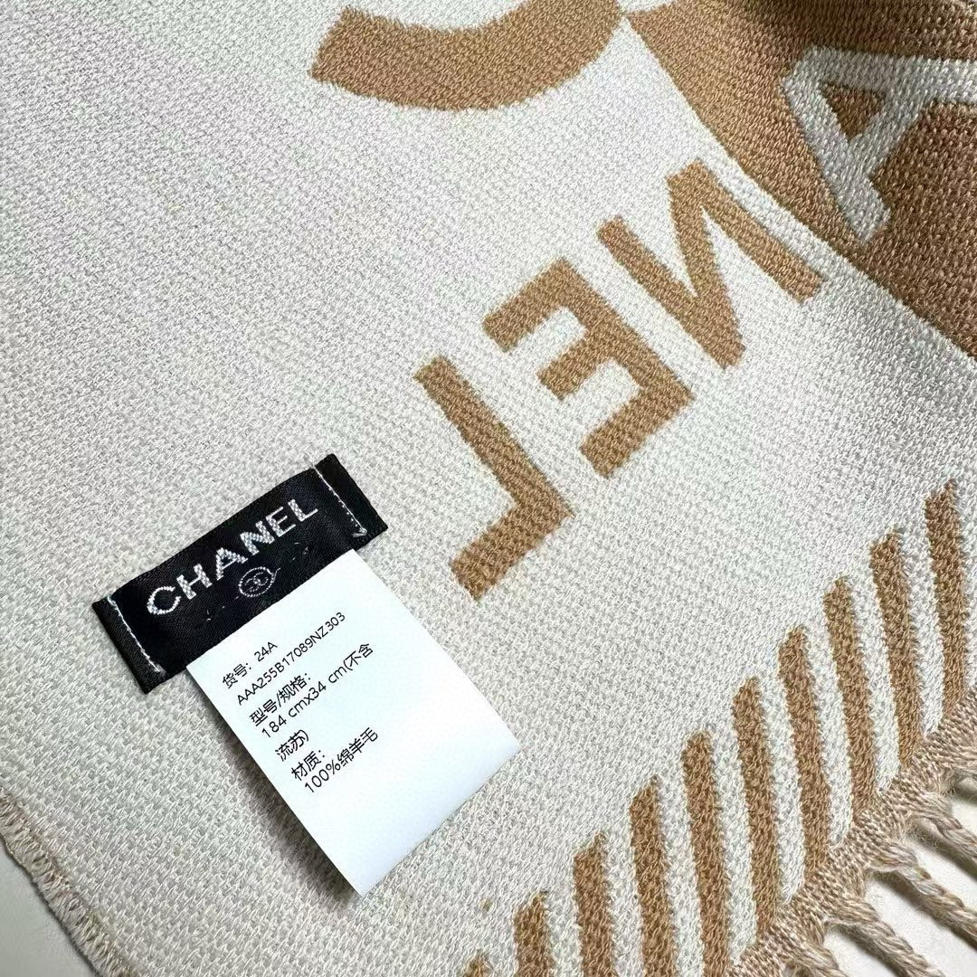 CC Scarf 200 CM In White Mix Brown Wool And Cashmere 418270