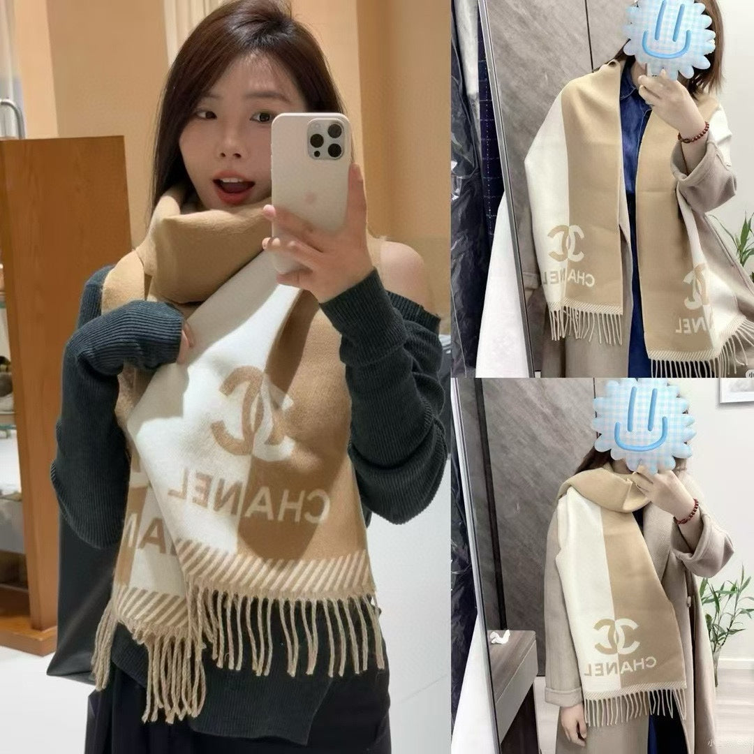 CC Scarf 200 CM In White Mix Brown Wool And Cashmere 418270