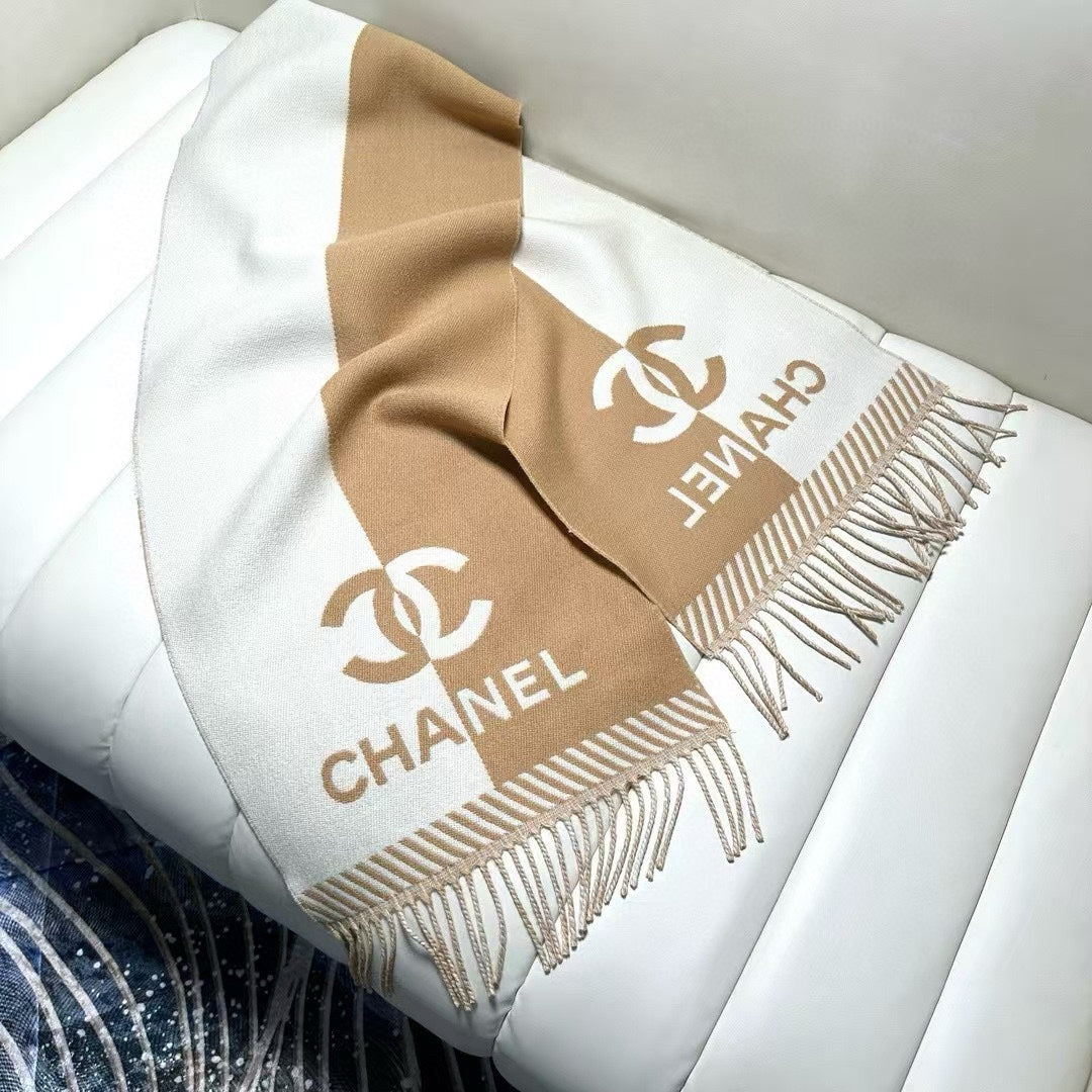 CC Scarf 200 CM In White Mix Brown Wool And Cashmere 418270