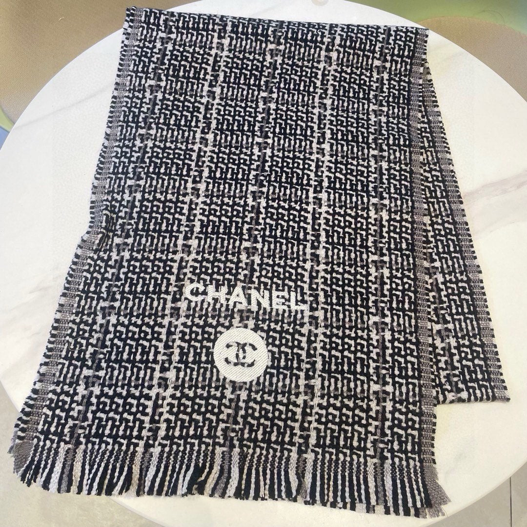 CC Scarf 180 CM Black With White Stripes Wool 422790