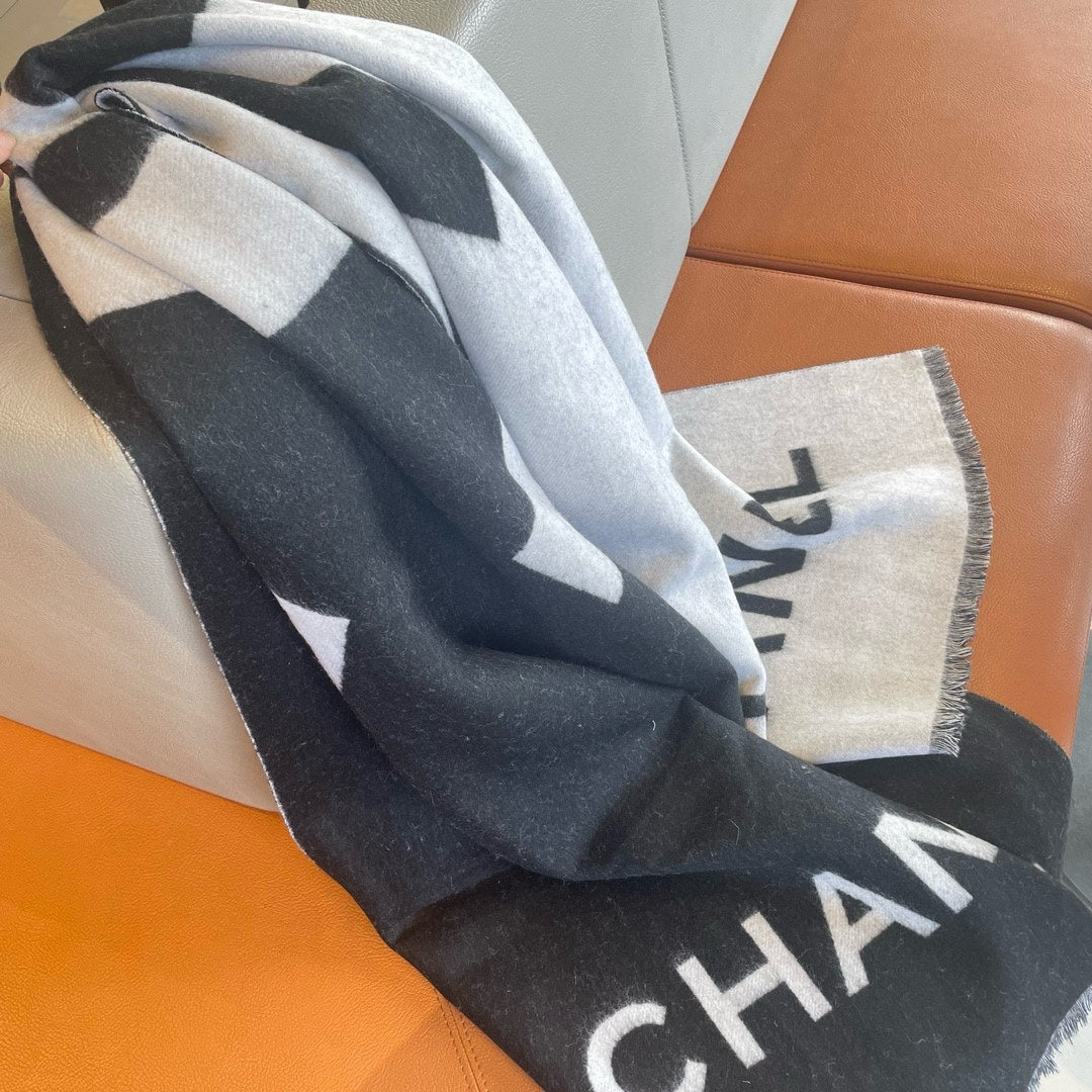 CC Scarf 200 CM In Black Mix White Cashmere  422791