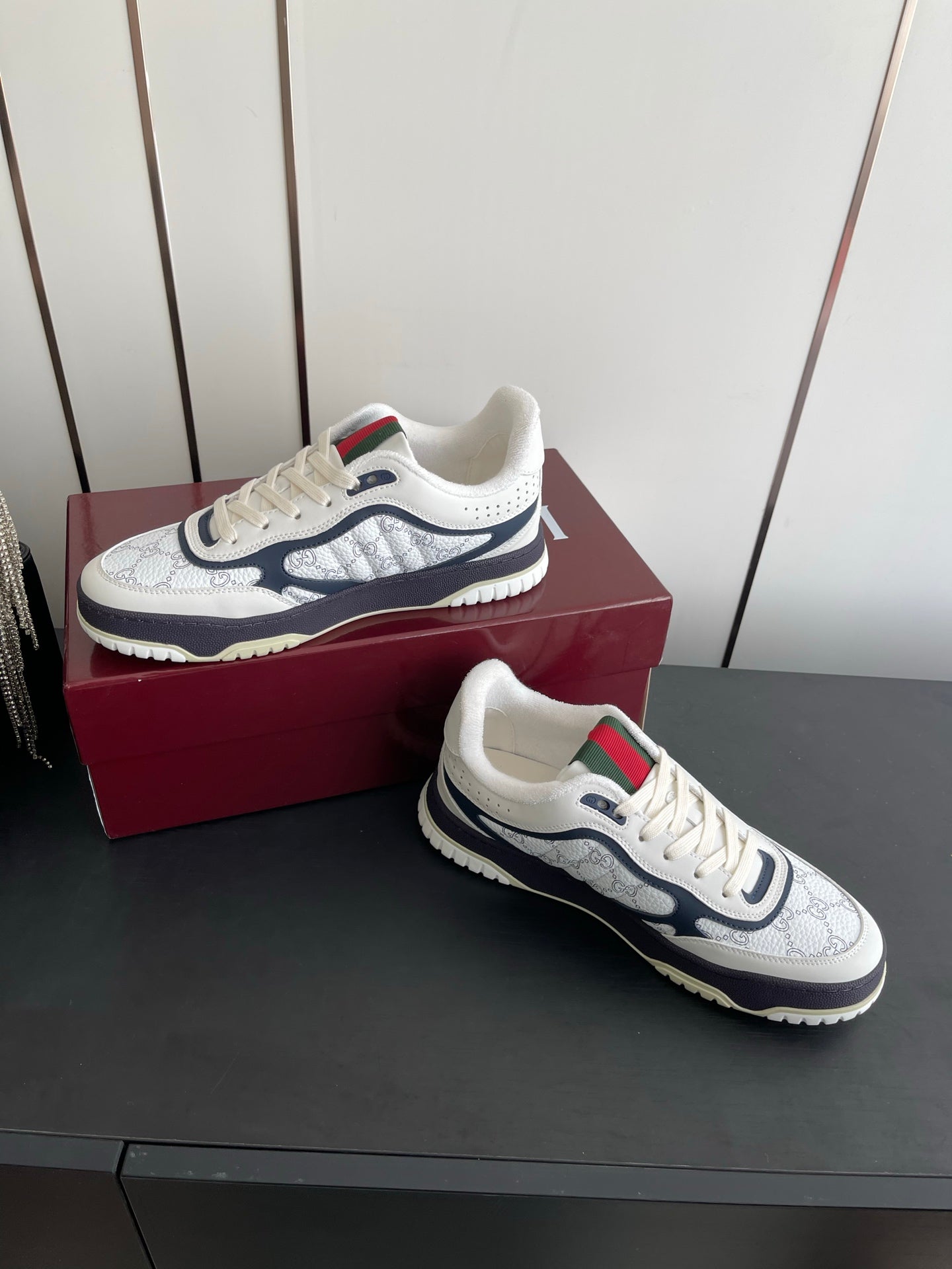 GG 26 Couple Sneakers White Navy  Blue Cowhide 631675