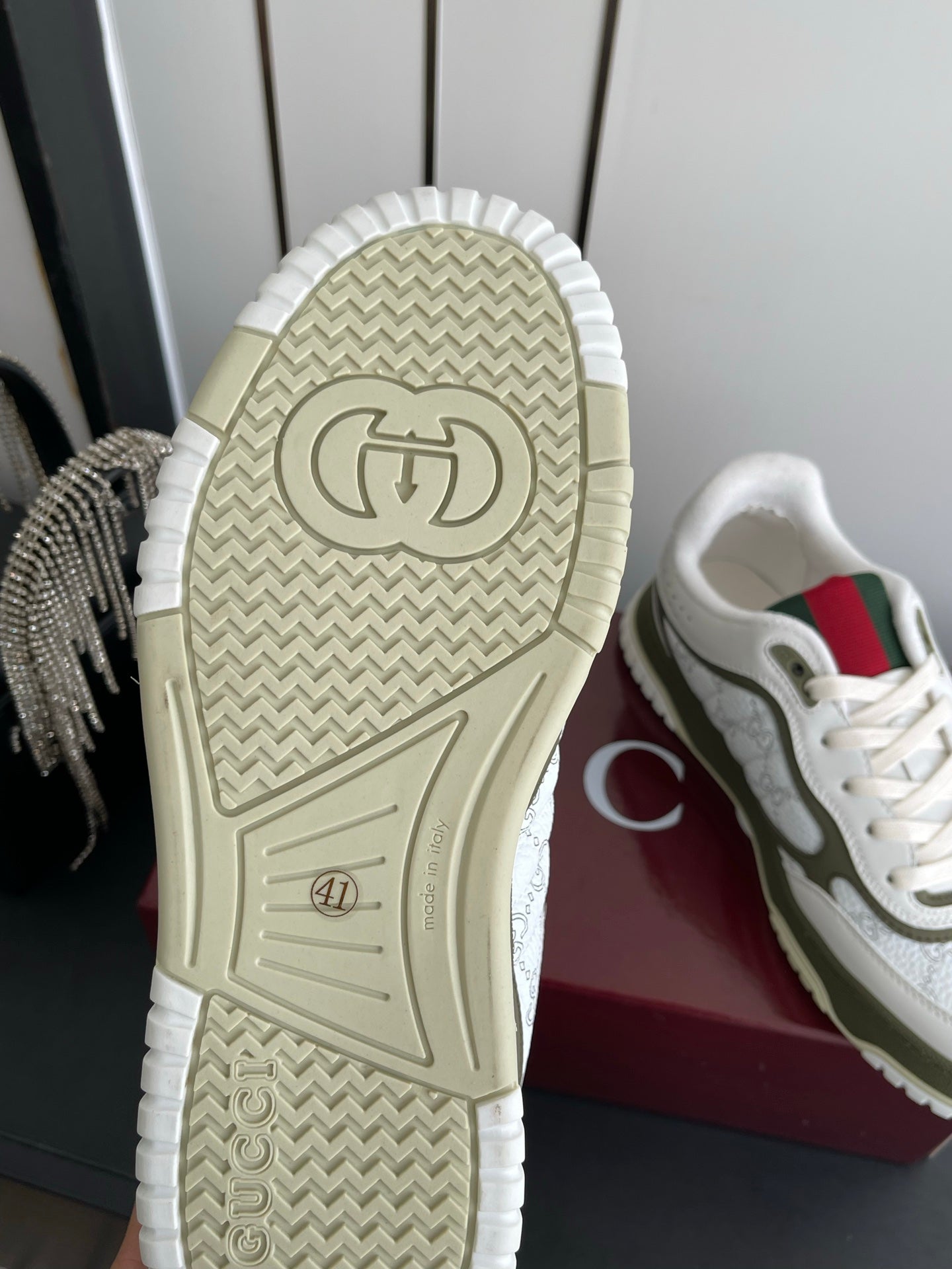 GG 26 Couple Sneakers White Olive Green Cowhide 631677