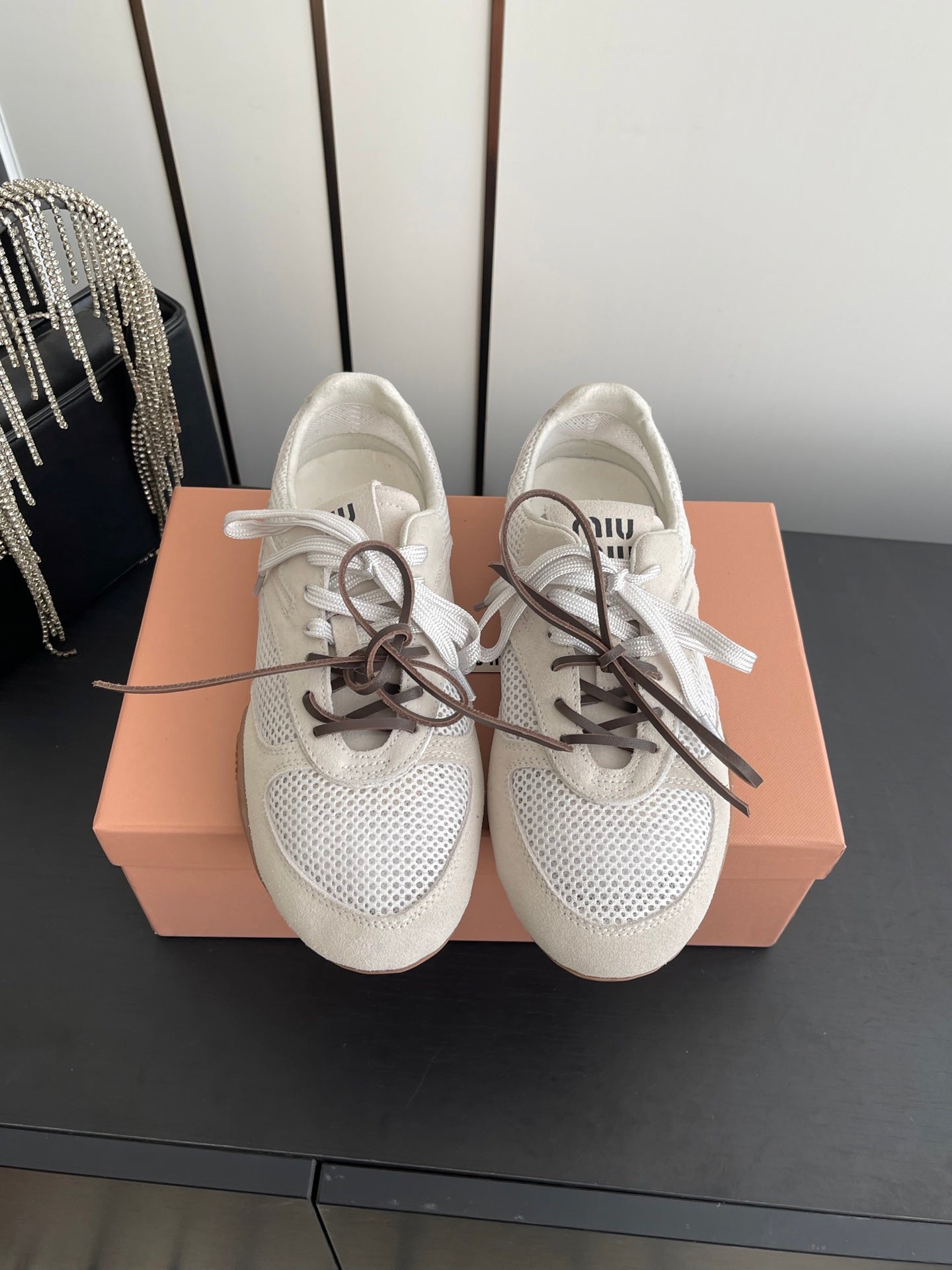 MIU 26 Casual Sneaker Light Beige Fabric Suede 631631