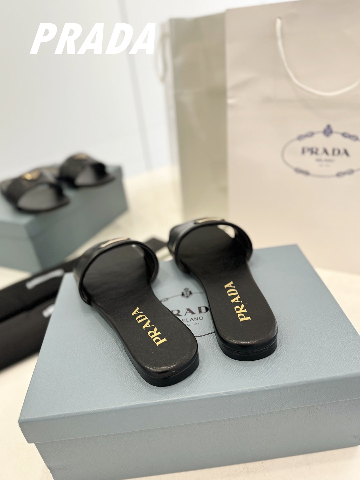 Prada 2026 Silde Sandal Black Cowhide 664761