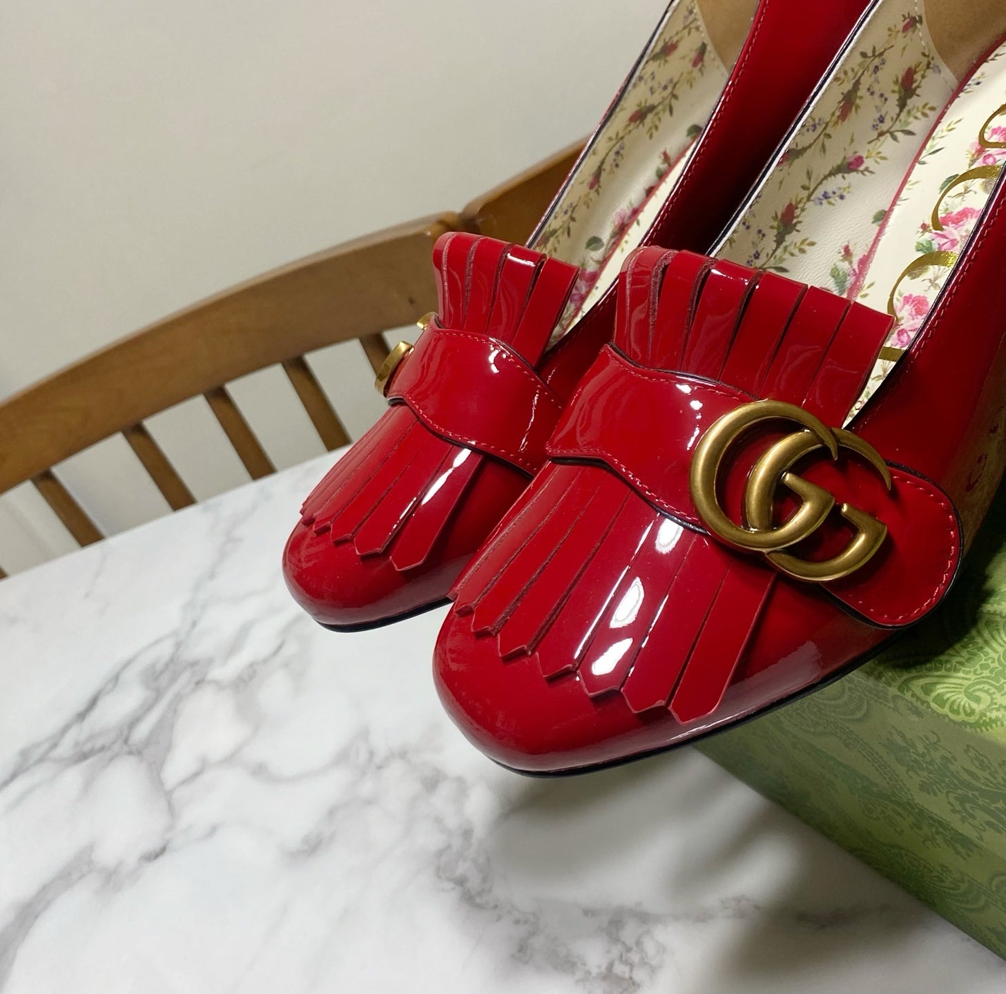 GG 26SS Chunky Heel Pump 50 Red Patent Leather 640556