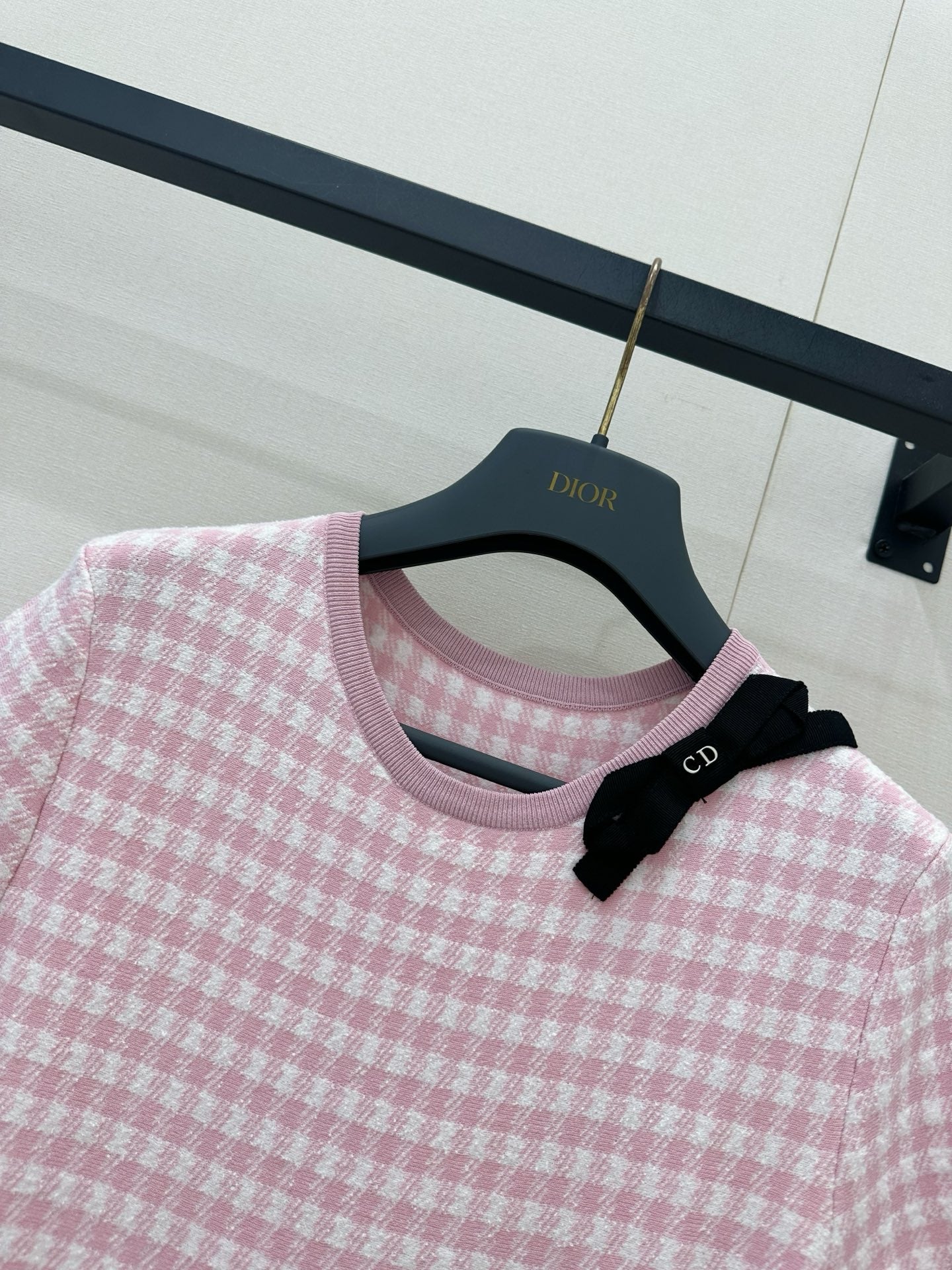 Dior 2026 Checkered Knit Dress Pink Cotton 392531