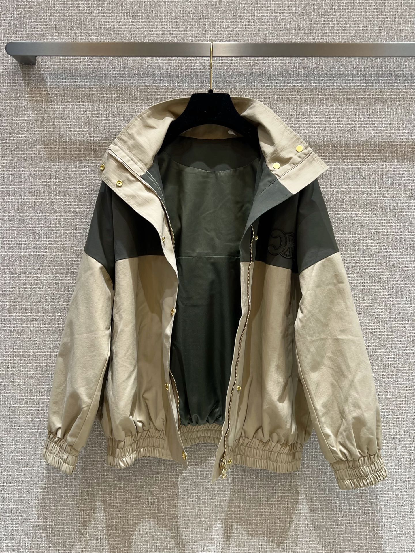 Celine 25 Jacket Beige Green Nylon Polyester