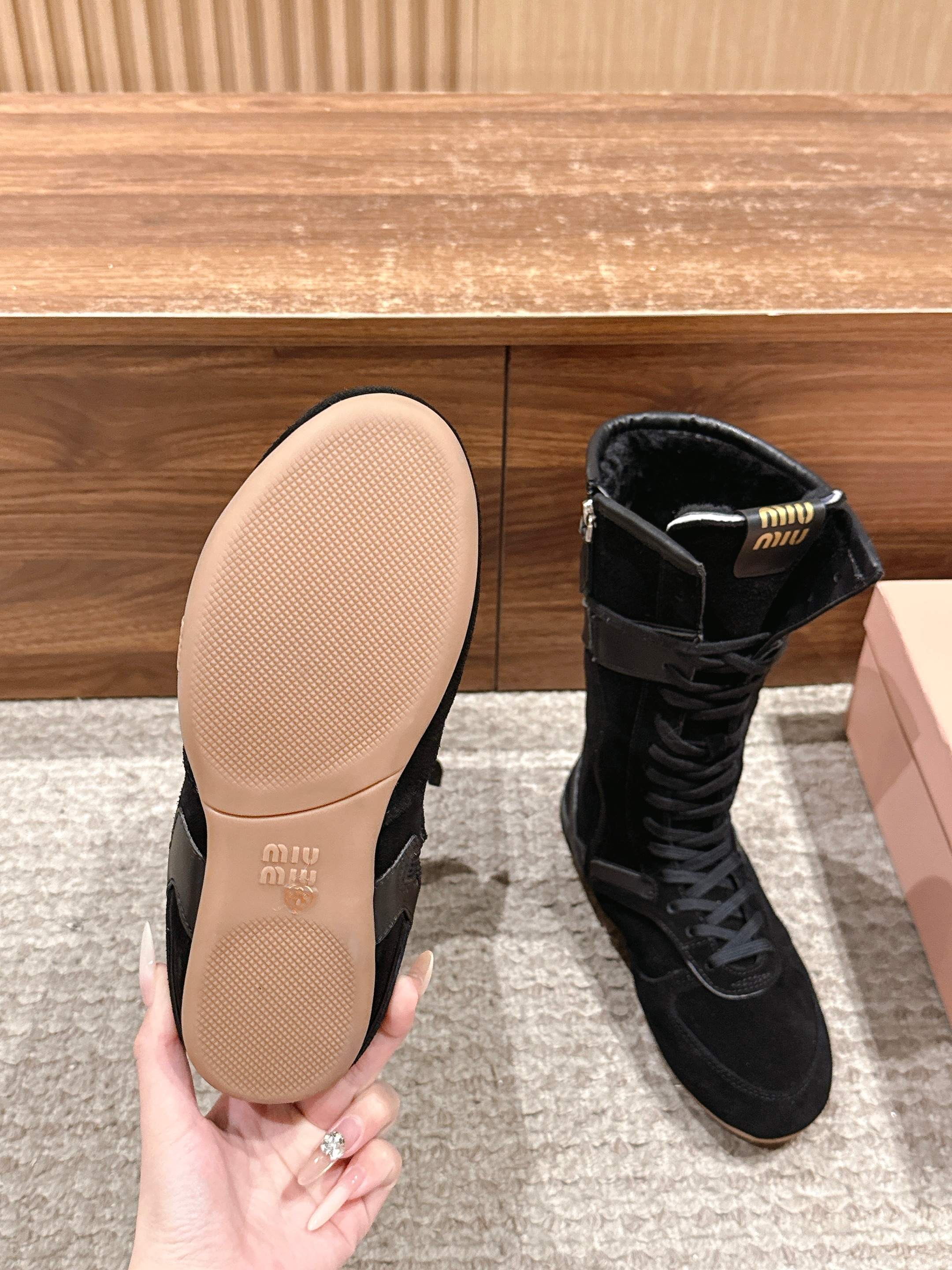 Miumiu 25 Boot Black Suede Calfskin 553694
