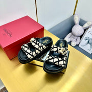 VT 25 Platform Sandals Black Beige Slippers Cowhide
