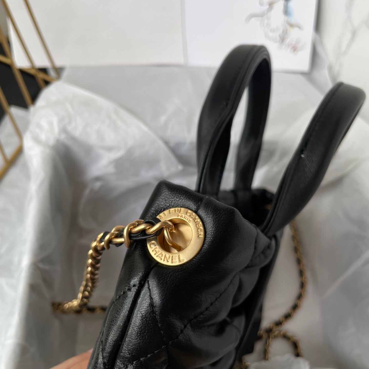 CC 25K Mini Bow Bag 26cm Black Calfskin
