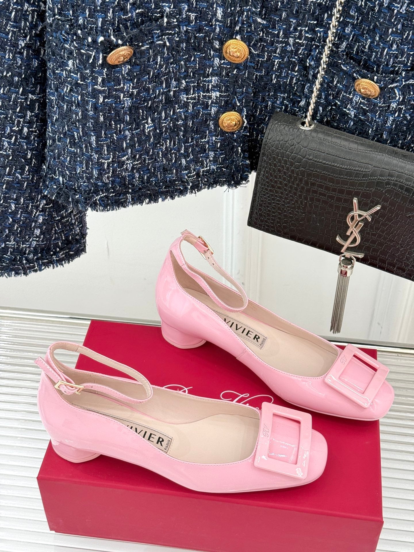 Viv Square Buckle Mary Jane Pink Fetal Cowhide 286705