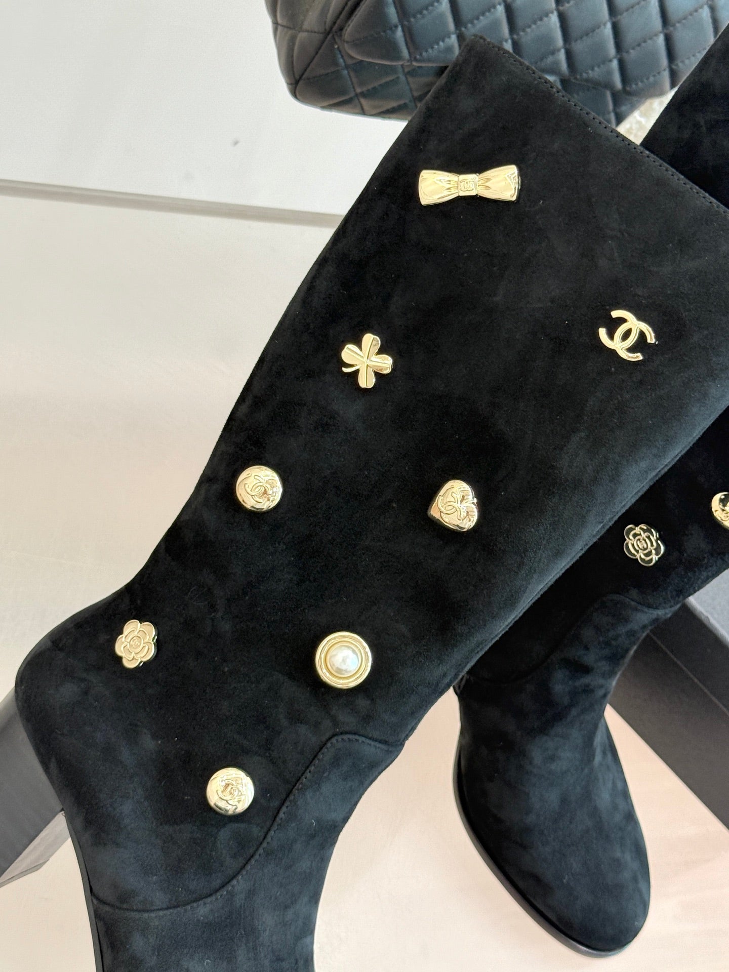 CC High Heel Boots Black Suede Mix Charm 512032