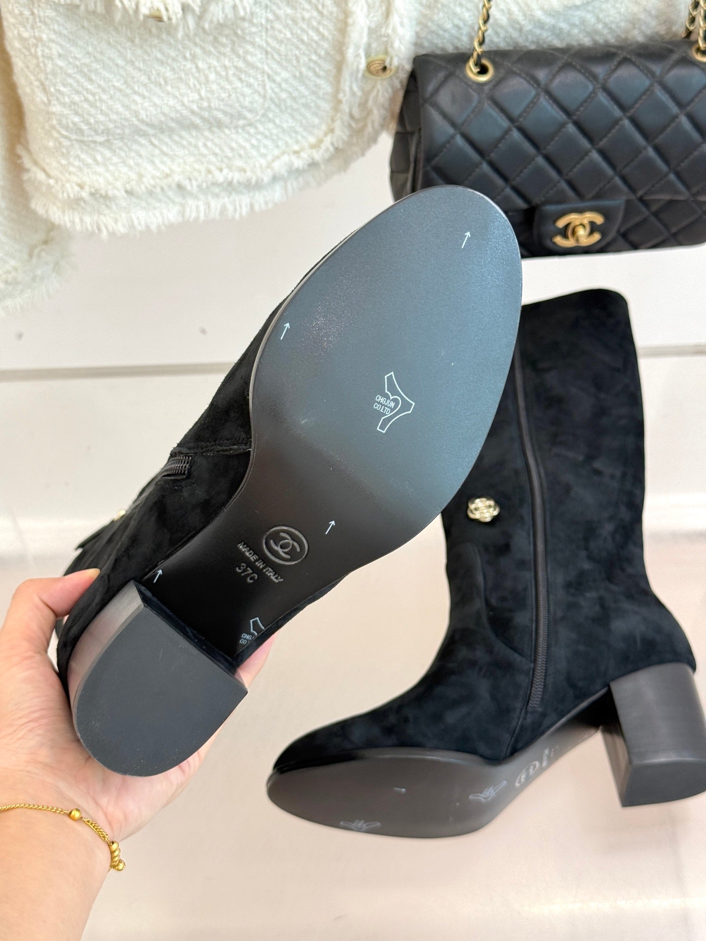 CC High Heel Boots Black Suede Mix Charm 512032