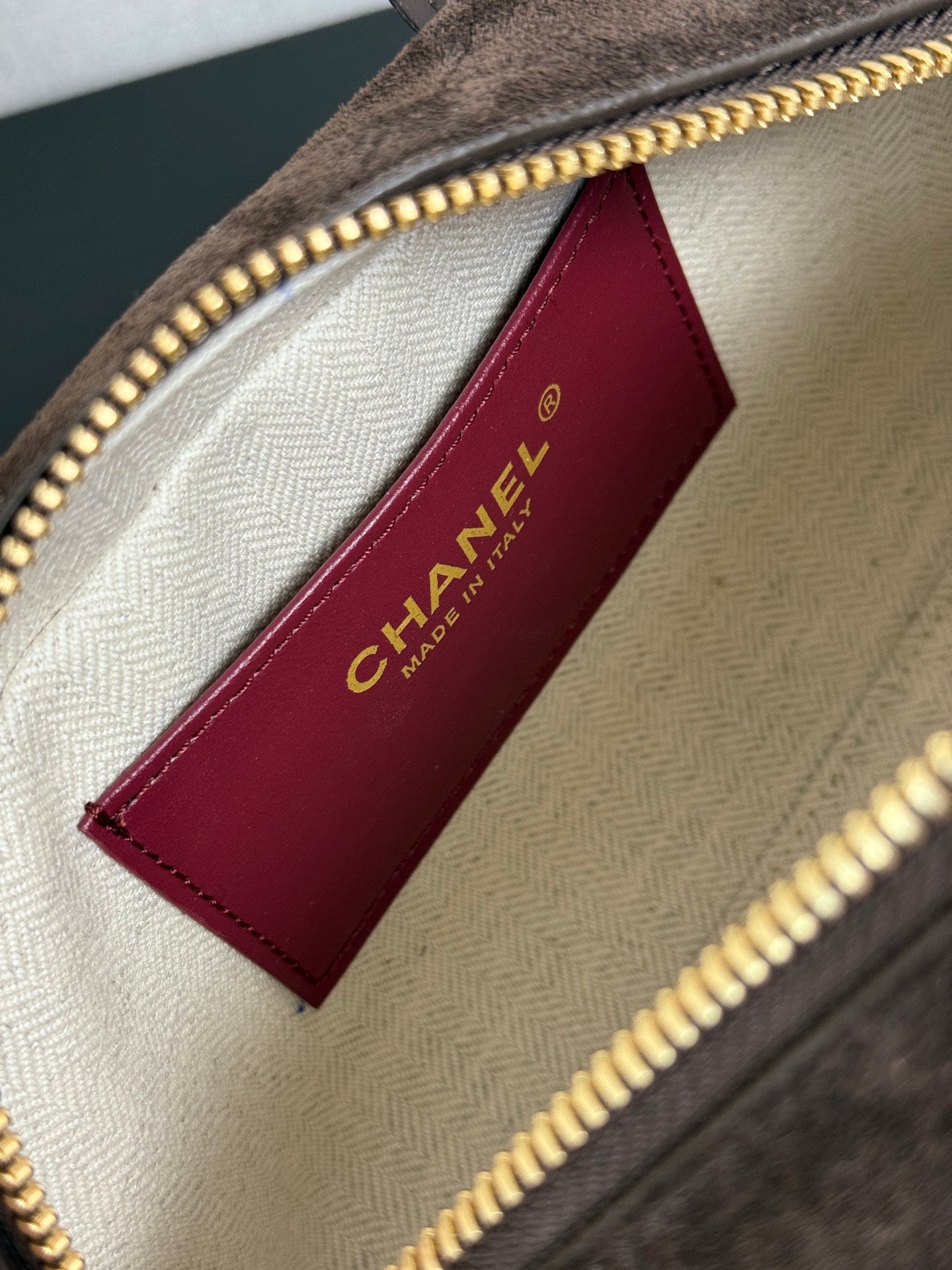 Chanel 2026 Pouch With Leather Strap 21cm Dark Brown Suede