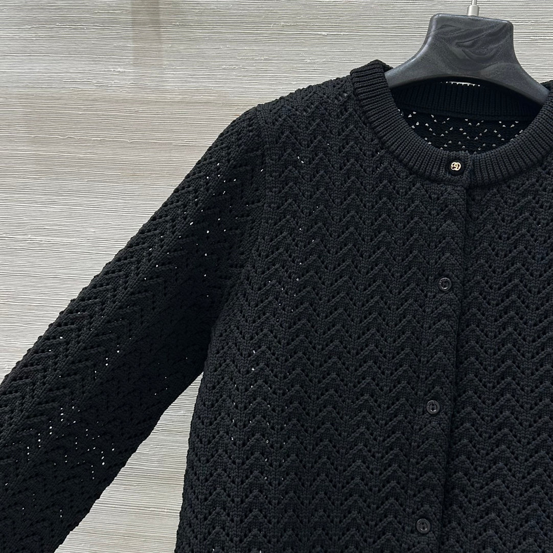 Gucci 25 Hollow Knitted Cardigan Black Polyester Fiber