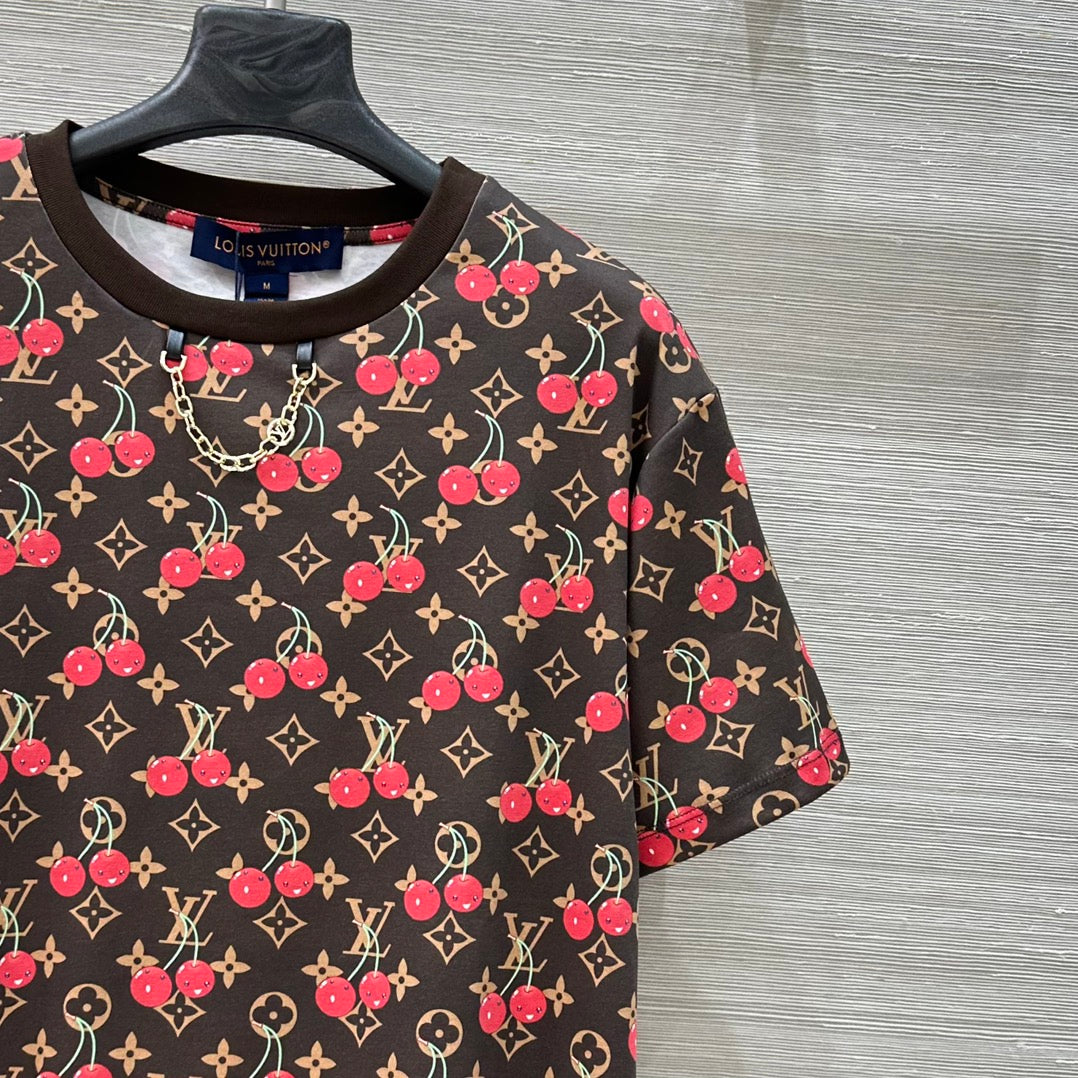 LV Classic Monogram Print Cherry Brown Red Cotton
